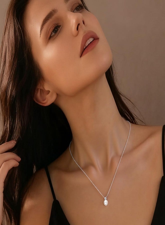 SUNFEEL 925 Sterling Silver Pearl Necklaces for women, 5A CZ 10MM Single Pearl Pendant Necklace Gifts for Her Mom Wife Girlfriend Engagement Wedding Birdal Christmas Trendy Jewelry - Image 3